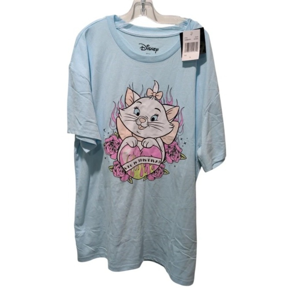 Disney Aristocats Marie Graphic Tee Womens Large Light Blue NWT Diva Heart